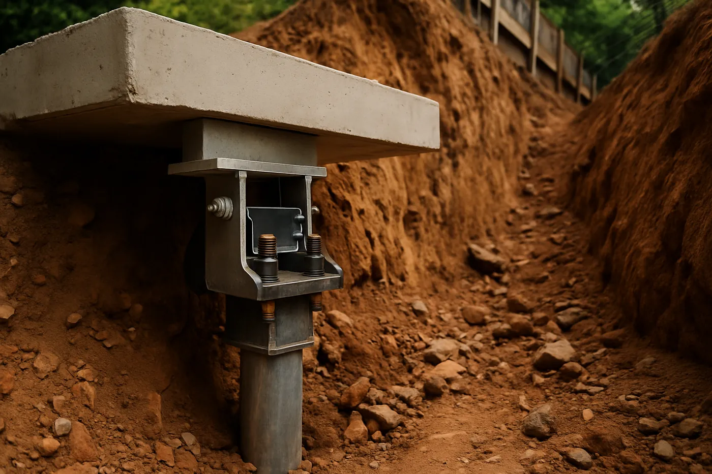 Pier bracket seated beneath a footing at a Ooltewah home